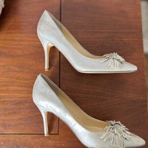 6 1/2 Silver Stiletto Heels with Crystal Embellishment Size 6 1/2